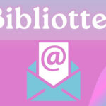 Plakat promujący newsletter Bibliotter Powiatowej i Miejskiej Biblioteki Publicznej w Miechowie. Na kolorowym, gradientowym tle widnieje logo biblioteki oraz hasła: Bibliotter – porcja dobrych wiadomości z miechowskiej biblioteki dla Ciebie! Poniżej ilustracja koperty z symbolem @ oraz tekst: Bądźmy w kontakcie! Link do zapisów w opisie.