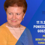 Plakat promujący spotkanie autorskie „Rozmowy nieautoryzowane” z Krystyną Gamrat, połączone z promocją jej debiutanckiego tomiku poezji. Wydarzenie odbędzie się 17 listopada 2025 roku (poniedziałek) o godzinie 17:00 w Powiatowej i Miejskiej Bibliotece Publicznej im. Marii Fihel w Miechowie, przy Placu T. Kościuszki 7. Spotkanie poprowadzi Aleksandra Werys. Na plakacie widoczna jest Krystyna Gamrat na niebieskim tle.