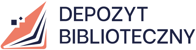 Logo Depozyt Biblioteczny – stylizowana otwarta książka w kolorze pomarańczowo-granatowym oraz napis „DEPOZYT BIBLIOTECZNY”