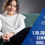 Plakat zapowiada spotkanie autorskie i premierę książki „Zobaczymy się później” Nathalie K. Flower. Wydarzenie odbędzie się 1 października 2026 r. o godz. 17:30 w Bibliotece przy pl. T. Kościuszki 7 w Miechowie. Na plakacie znajduje się zdjęcie autorki oraz okładka książki.